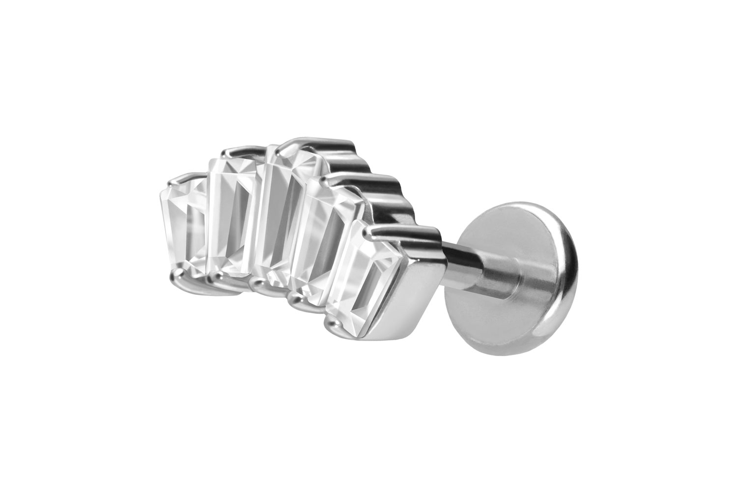 Titan Labret Piercing mit Push Fit 5 EINGEFASSTE KRISTALLRECHTECKE